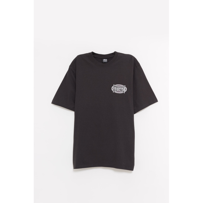 STUSSY FADED BLACK CHAMPION OVAL PIG DYED T SHIRT