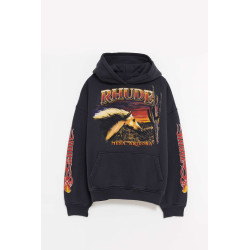 RHUDE VINTAGE BLACK MESA STALLION HOODIE