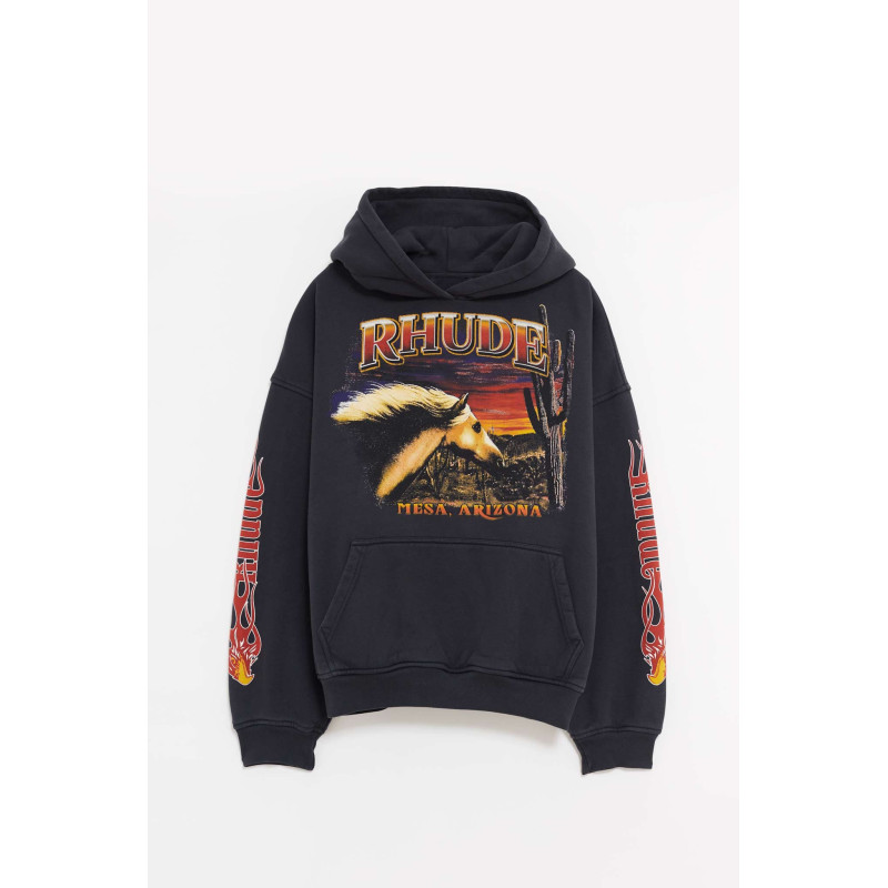 RHUDE VINTAGE BLACK MESA STALLION HOODIE