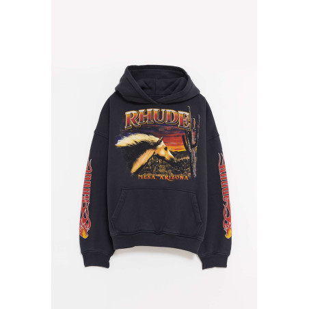 RHUDE VINTAGE BLACK MESA STALLION HOODIE