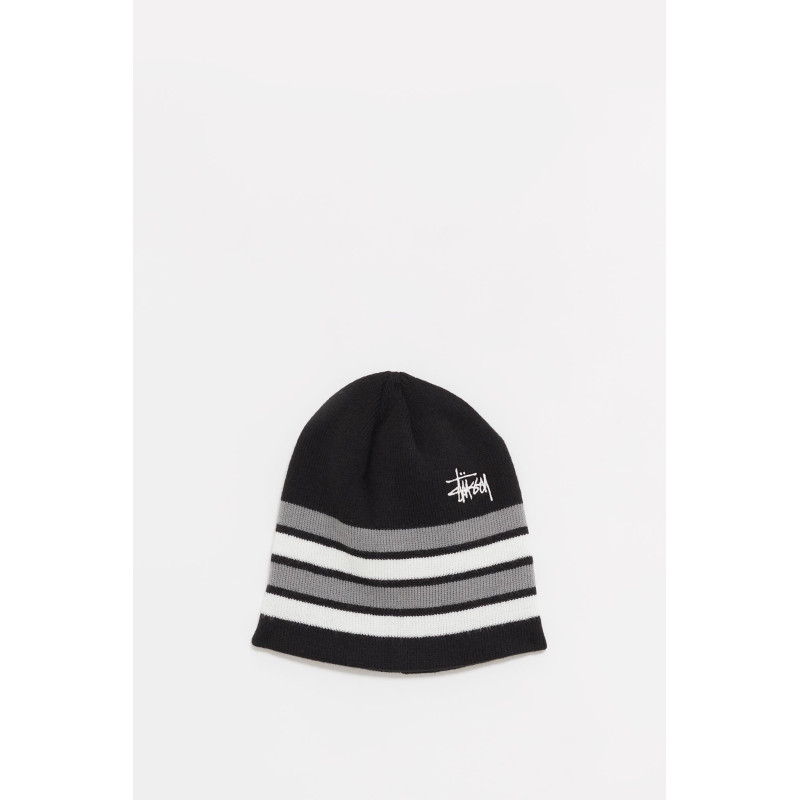 STUSSY BLACK SKULLCAP BASIC STRIPED BEANIE
