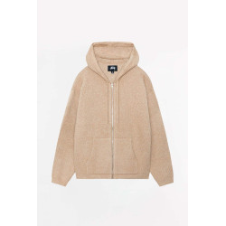 STUSSY CAMEL HOODED ZIP SWEATER