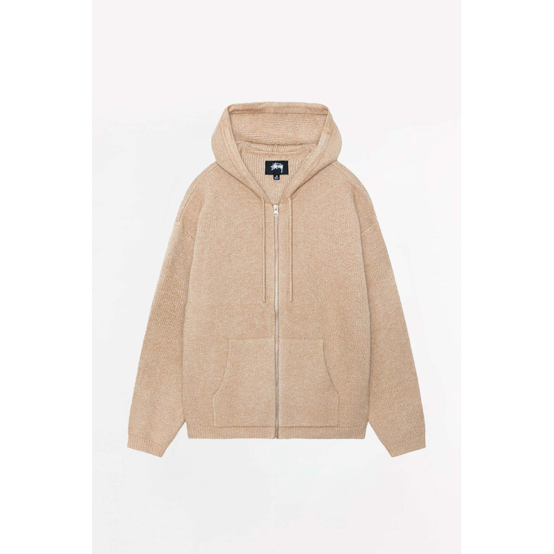 STUSSY CAMEL HOODED ZIP SWEATER