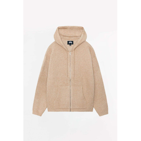 STUSSY CAMEL HOODED ZIP SWEATER