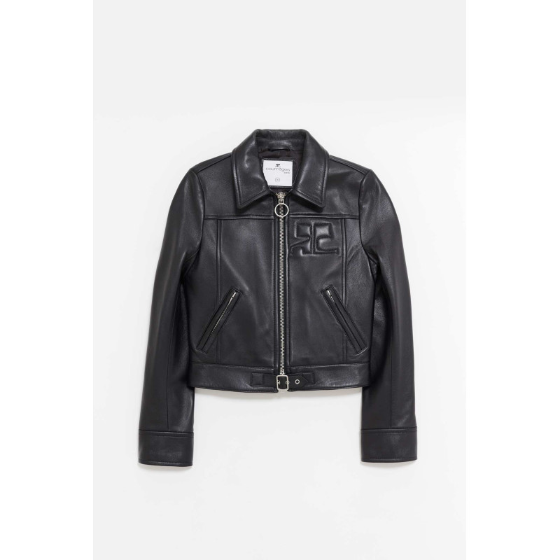 COURREGES BLACK ZIPPED ICONIC LEATHER JACKET