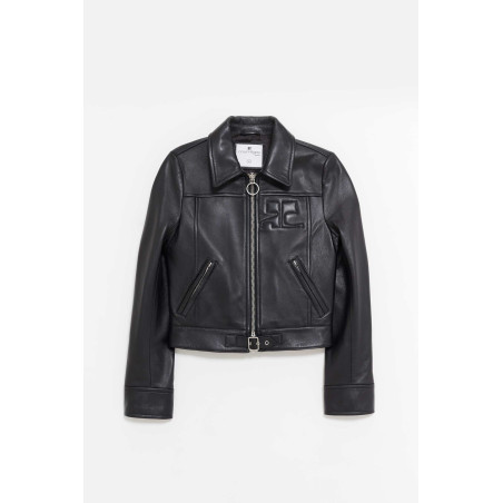 COURREGES BLACK ZIPPED ICONIC LEATHER JACKET
