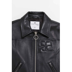 COURREGES BLACK ZIPPED ICONIC LEATHER JACKET