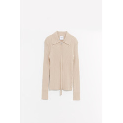 COURREGES DARK SAND DOUBLE ZIPPED RIB KNIT CARDIGAN