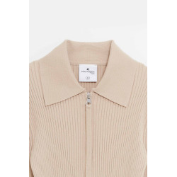 COURREGES DARK SAND DOUBLE ZIPPED RIB KNIT CARDIGAN
