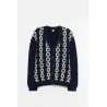 LOUVOIS NAVY CHAIN INTARSIA CARDIGAN