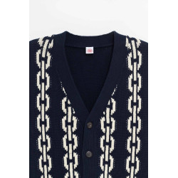 LOUVOIS NAVY CHAIN INTARSIA CARDIGAN