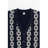 LOUVOIS NAVY CHAIN INTARSIA CARDIGAN