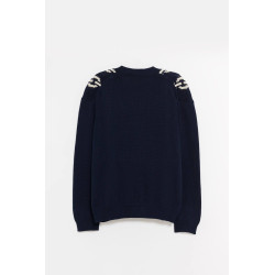 LOUVOIS NAVY CHAIN INTARSIA CARDIGAN