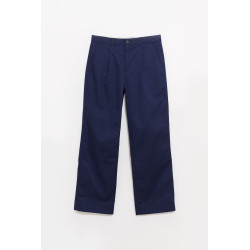 LOUVOIS NAVY PLEATED CHINO TROUSERS