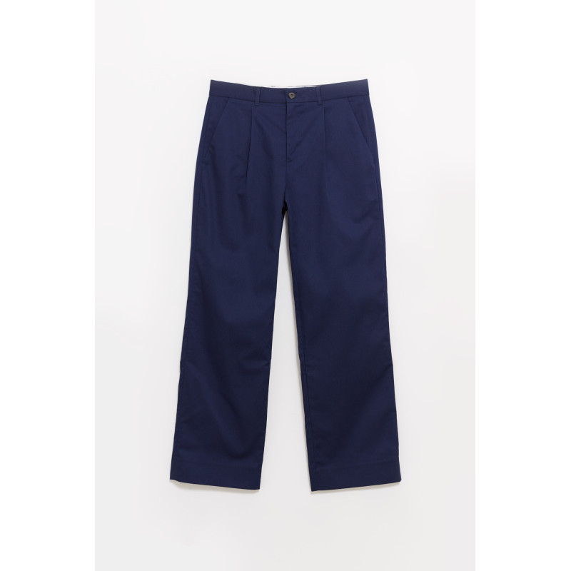 LOUVOIS NAVY PLEATED CHINO TROUSERS