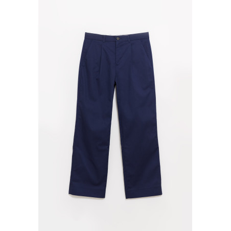 LOUVOIS NAVY PLEATED CHINO TROUSERS