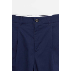 LOUVOIS NAVY PLEATED CHINO TROUSERS