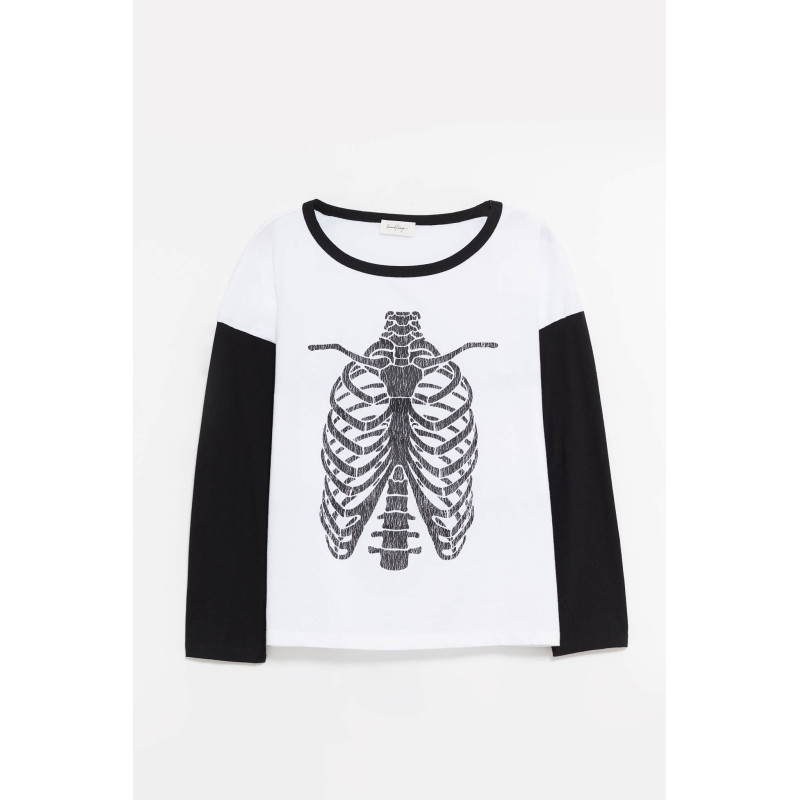 SECOND LAYER WHITE BLACK SHRINE BBALL LS T SHIRT