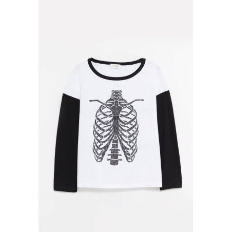 SECOND LAYER WHITE BLACK SHRINE BBALL LS T SHIRT