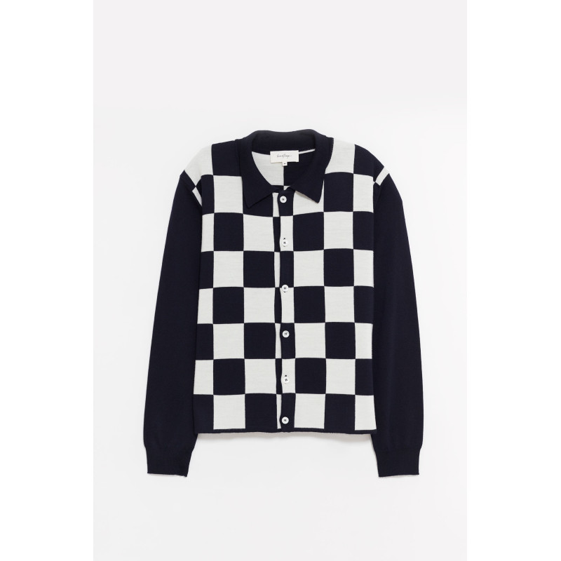 SECOND LAYER BLUE WHITE LALO BUTTON DOWN CARDIGAN