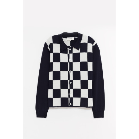 SECOND LAYER BLUE WHITE LALO BUTTON DOWN CARDIGAN