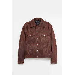 SECOND LAYER BROWN TRUCKER LEATHER JACKET