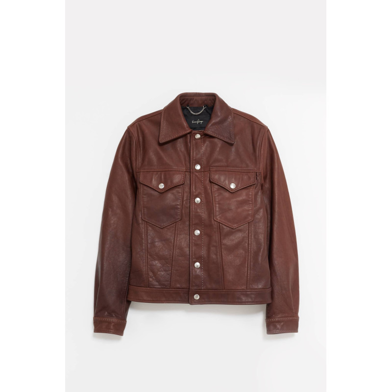 SECOND LAYER BROWN TRUCKER LEATHER JACKET