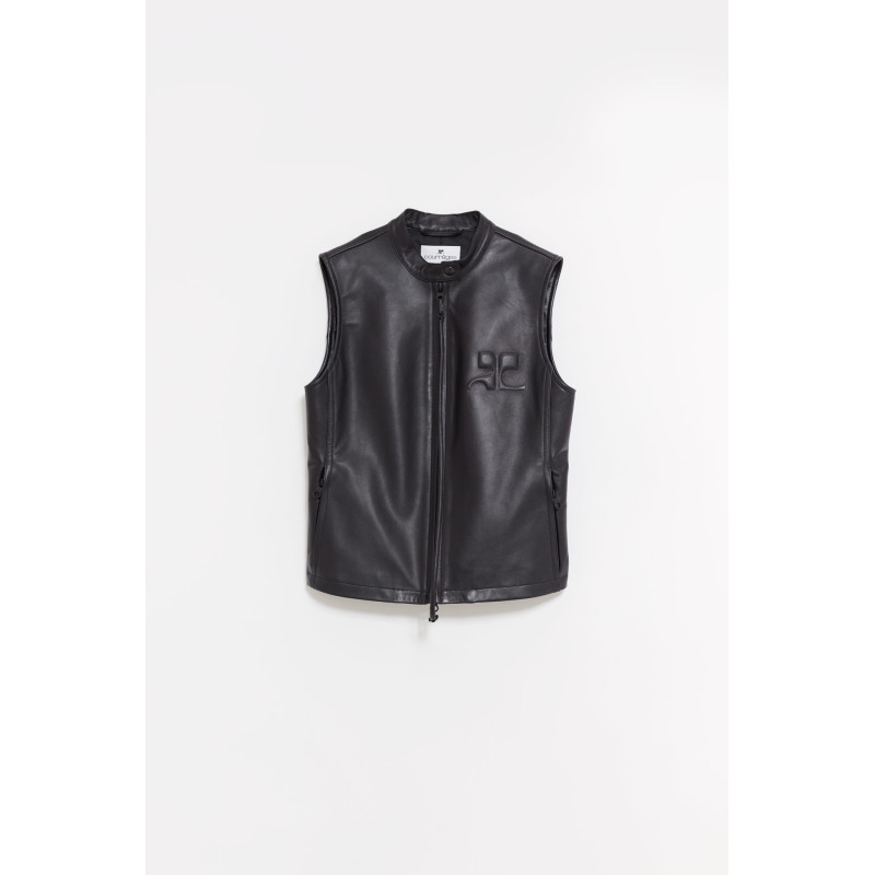 COURREGES BLACK CITY SHADOW LEATHER VEST