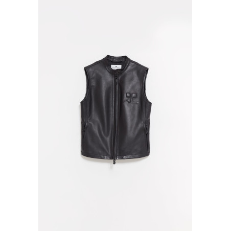 COURREGES BLACK CITY SHADOW LEATHER VEST