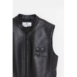 COURREGES BLACK CITY SHADOW LEATHER VEST