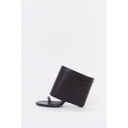 COURREGES BLACK OBLIQUE WEDGED LEATHER SANDALS
