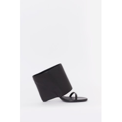 COURREGES BLACK OBLIQUE WEDGED LEATHER SANDALS