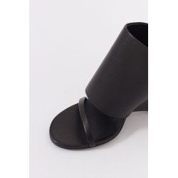COURREGES BLACK OBLIQUE WEDGED LEATHER SANDALS