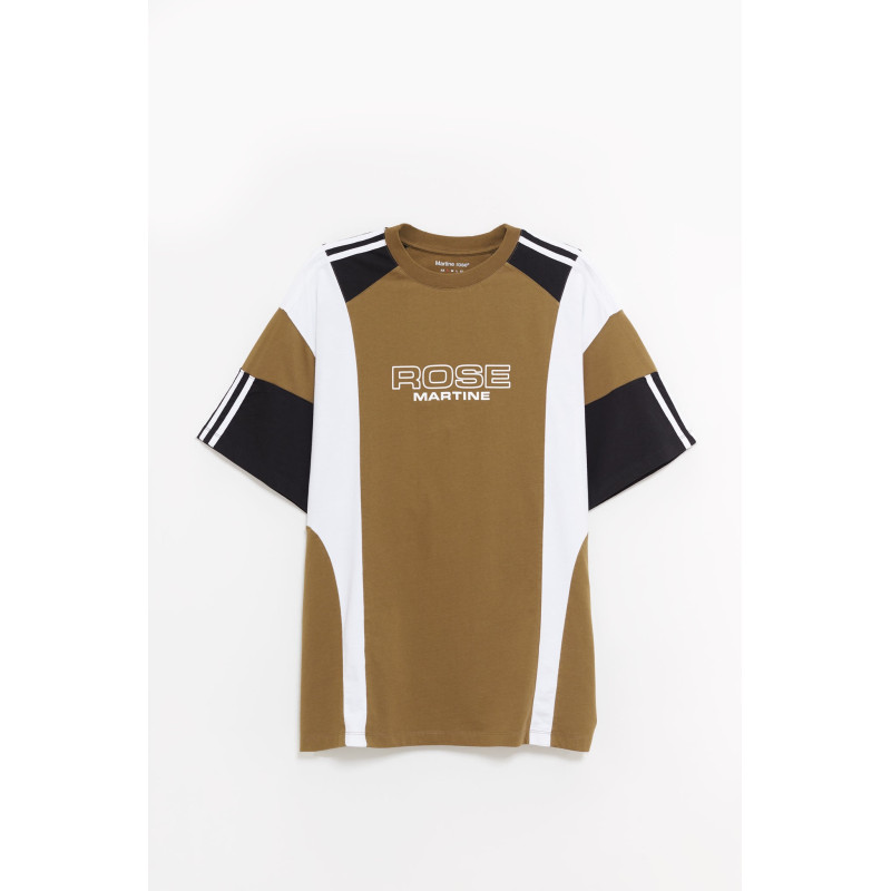 MARTINE ROSE GREEN KHAKI OVERSIZED PANELLED T SHIRT