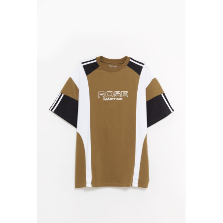 MARTINE ROSE GREEN KHAKI OVERSIZED PANELLED T SHIRT