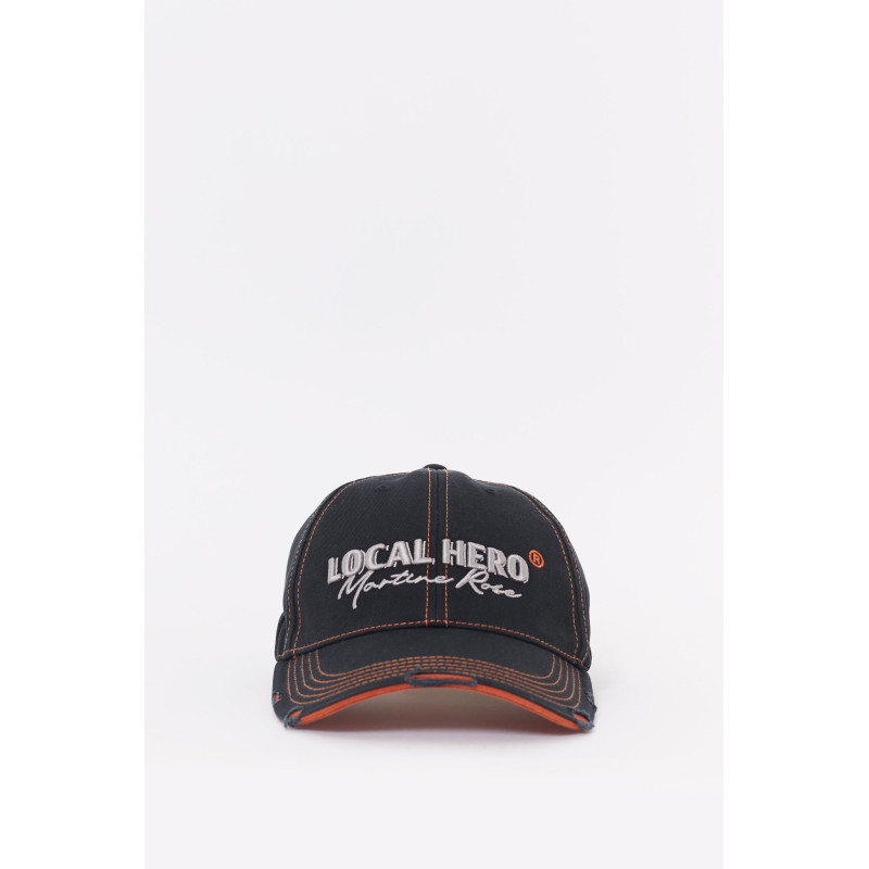 MARTINE ROSE BLACK ORANGE ROLL BACK CAP