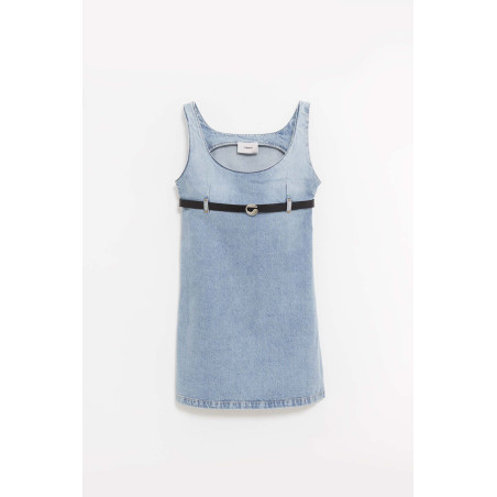 COPERNI BLUE WASHED BELTED DENIM MINI DRESS