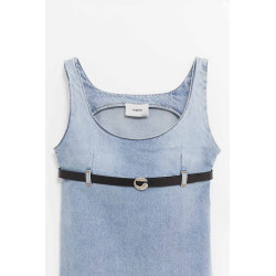 COPERNI BLUE WASHED BELTED DENIM MINI DRESS