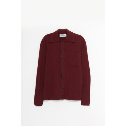 LANVIN BURGUNDY RIBBED LONGSLEEVE CARDIGAN