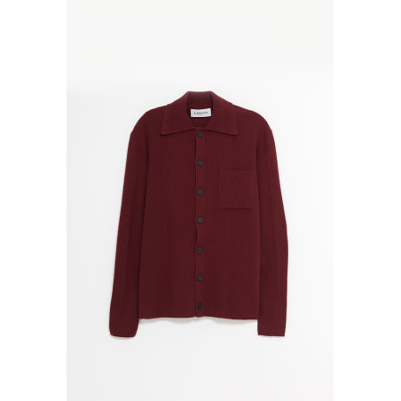 LANVIN BURGUNDY RIBBED LONGSLEEVE CARDIGAN
