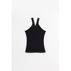 COURREGES BLACK CRISS CROSS 90 S RIB ZIPPED TANK TOP