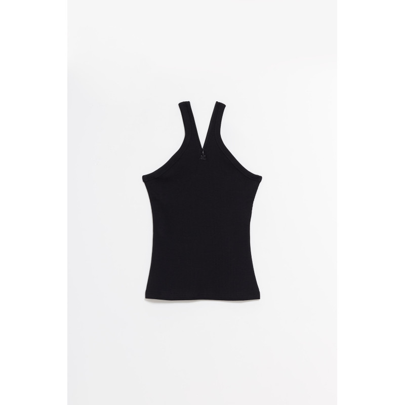 COURREGES BLACK CRISS CROSS 90 S RIB ZIPPED TANK TOP