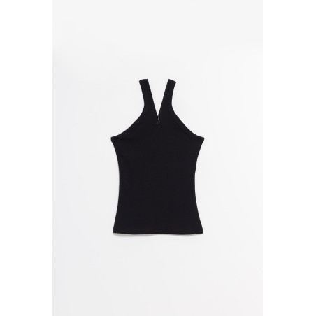 COURREGES BLACK CRISS CROSS 90 S RIB ZIPPED TANK TOP