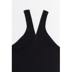 COURREGES BLACK CRISS CROSS 90 S RIB ZIPPED TANK TOP