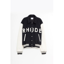 RHUDE BLACK CREAM COLLEGIATE JACKET
