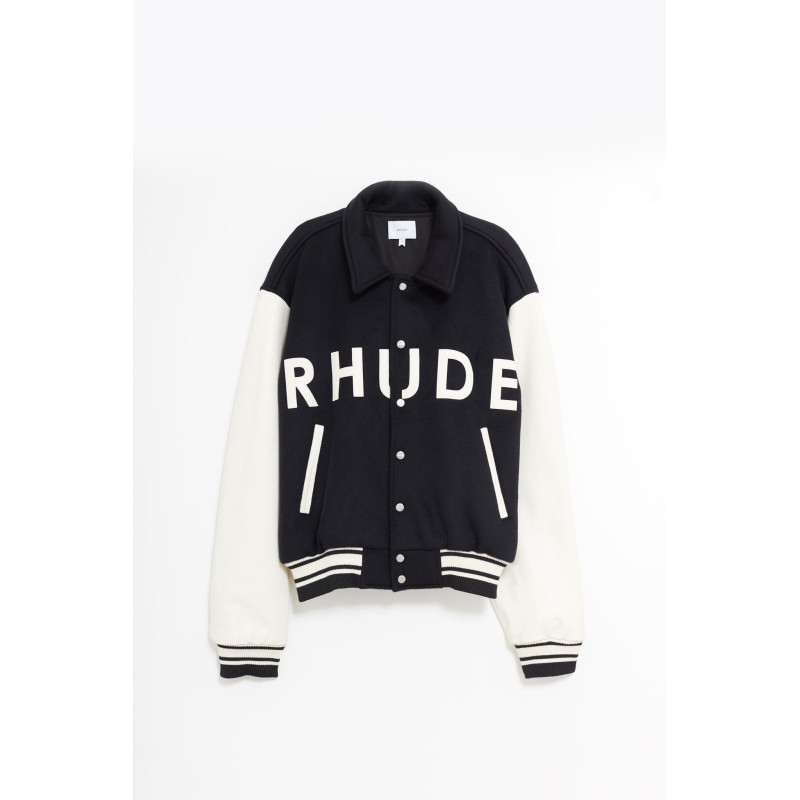 RHUDE BLACK CREAM COLLEGIATE JACKET