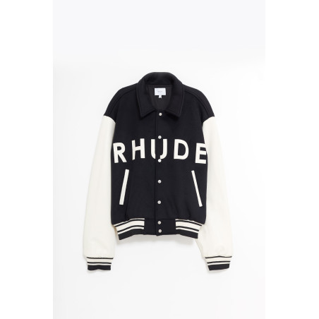 RHUDE BLACK CREAM COLLEGIATE JACKET