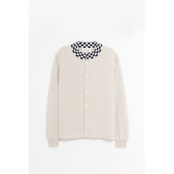 SECOND LAYER PINK WHITE CHECKERED CARDIGAN