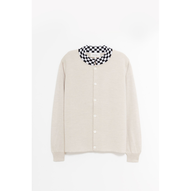 SECOND LAYER PINK WHITE CHECKERED CARDIGAN