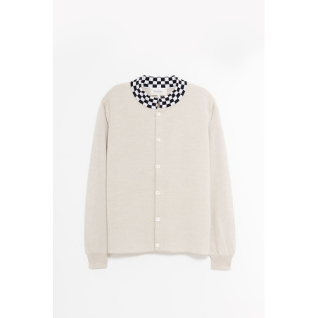 SECOND LAYER PINK WHITE CHECKERED CARDIGAN